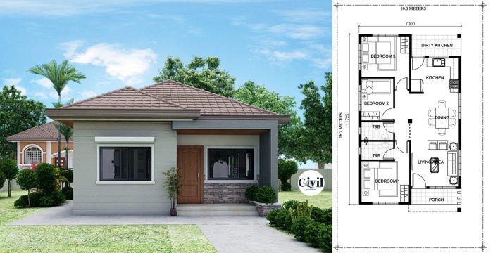 Bungalow House Design with 3 Bedrooms