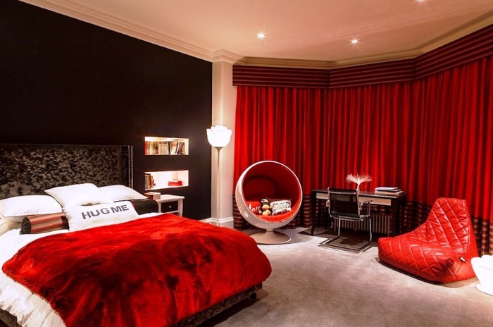 Gold and red bedroom design