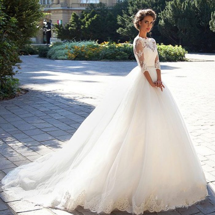 3 4 length sleeve wedding dress